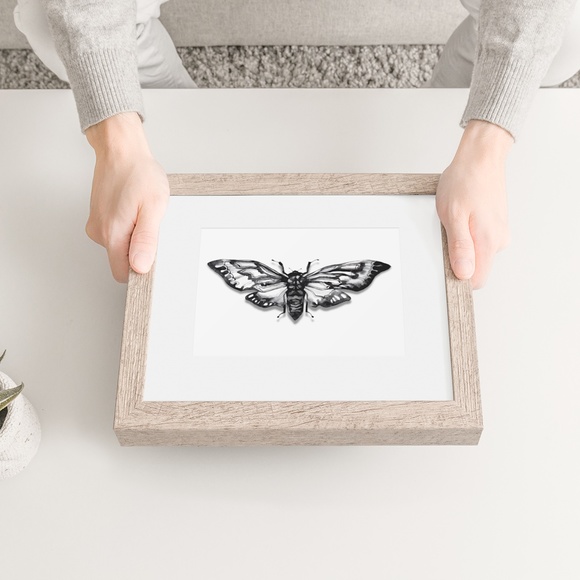 Watercolor Moth Wall Art Black And White Print Poster Unframed - Picture 5 of 6